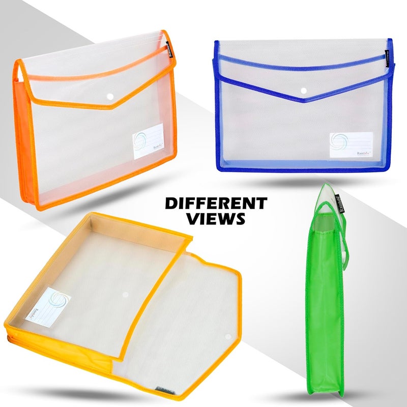 Shuban 2 Pcs Transparent Poly-Plastic Documents File Storage Bag with Snap Button Closer Expandable File Folder for Certificates FS Legal Document Holder for Document (Assorted Color) - Image 3