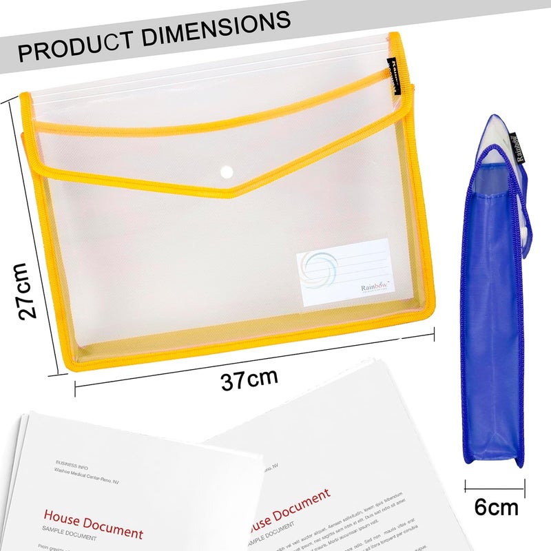 Shuban 2 Pcs Transparent Poly-Plastic Documents File Storage Bag with Snap Button Closer Expandable File Folder for Certificates FS Legal Document Holder for Document (Assorted Color) - Image 2