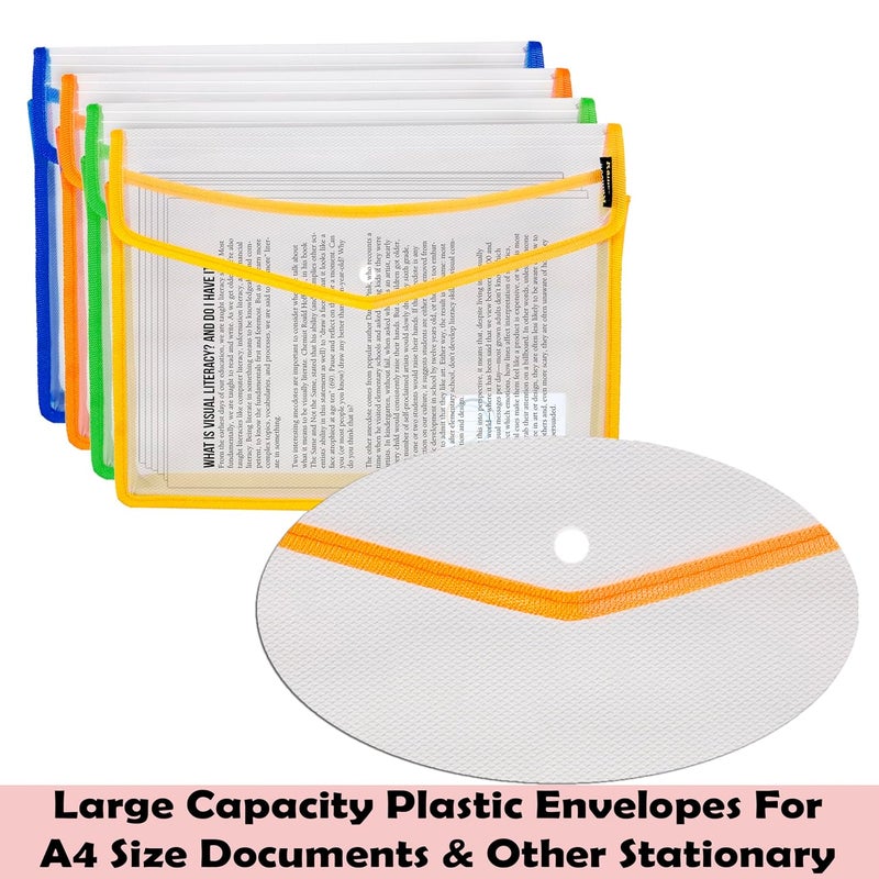 Shuban 2 Pcs Transparent Poly-Plastic Documents File Storage Bag with Snap Button Closer Expandable File Folder for Certificates FS Legal Document Holder for Document (Assorted Color) - Image 4