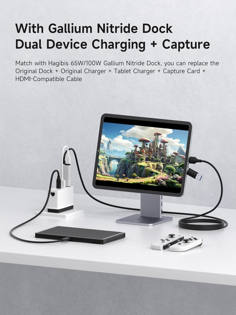 بطاقة التقاط الفيديو Hagibis USB 3.0 مع شحن بقدرة 100 واط PD، كابل التقاط HDMI إلى USB A/USB C بدقة 1080P بمعدل 60 إطارًا في الثانية YUY2 MJPEG MS2130 لـ Quest 3 VR Switch PS4/5 البث المباشر، الألعاب، البث، التسجيل - Image 3
