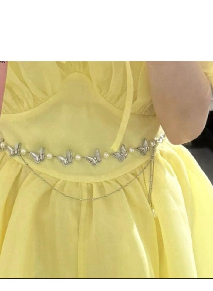 Adjustable Pearl Butterfly Multi layer Design Versatile Waist Chain Strip Dress Accessories  - Image 4