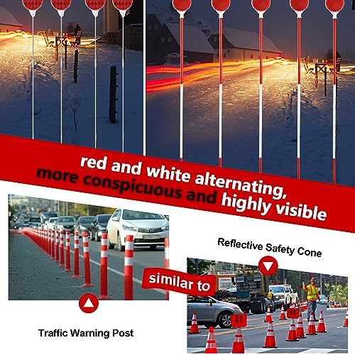 Wefaith Reflective Driveway Markers - 50”High Visiblility Driveway Reflectors Double Sided with Red & White Extra Thick Stainless Steel Pole - Rustproof for Road,Property Line,Yard,Snow Plowing - 8 Pack - Image 3
