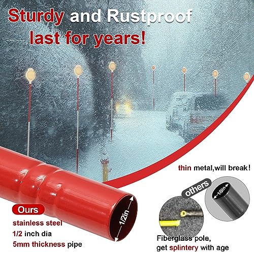 Wefaith Reflective Driveway Markers - 50”High Visiblility Driveway Reflectors Double Sided with Red & White Extra Thick Stainless Steel Pole - Rustproof for Road,Property Line,Yard,Snow Plowing - 8 Pack - Image 4