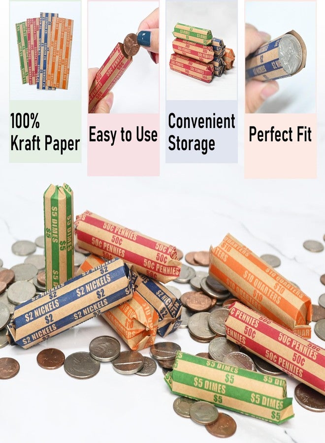 L LIKED 1000 Assorted Flat Striped Coin Wrappers - Pennies, Nickels, Dimes, Quarters (1000 Assorted) - Image 4