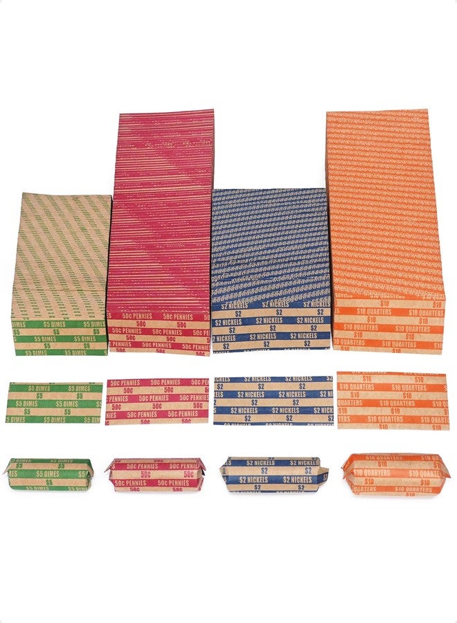 L LIKED 1000 Assorted Flat Striped Coin Wrappers - Pennies, Nickels, Dimes, Quarters (1000 Assorted) - Image 1