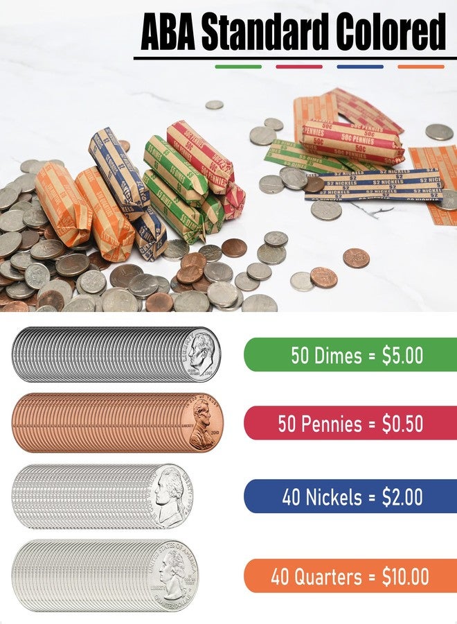 L LIKED 1000 Assorted Flat Striped Coin Wrappers - Pennies, Nickels, Dimes, Quarters (1000 Assorted) - Image 2