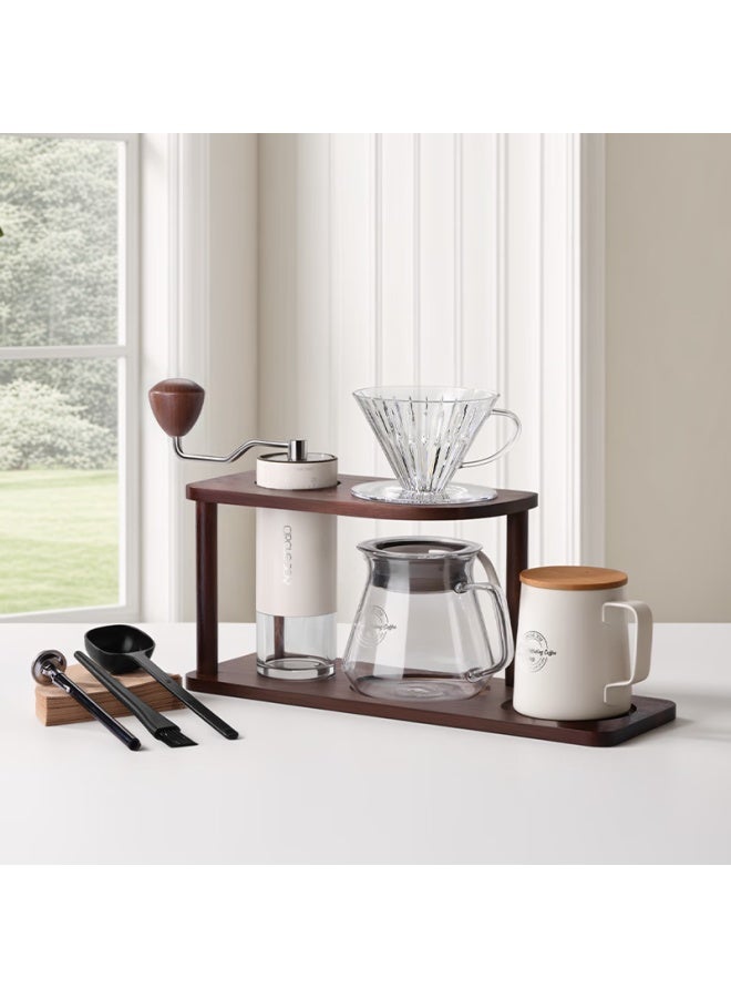 CircleJoy Circle Joy Pour-over Coffee Maker Set, Steel Core Hand Grinder Coffee Machine, Hand-cranked Grinding Bean Machine With Wooden Storage Rack, 10-piece Set - Image 1