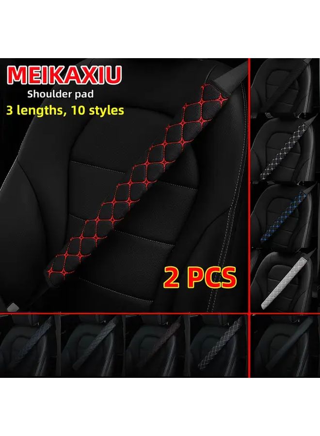 PU Plaid Black Seat Belt Shoulder Covers 2 Pack 30cm 50cm 75cm Extended Length Breathable Fabric Mesh - Image 1