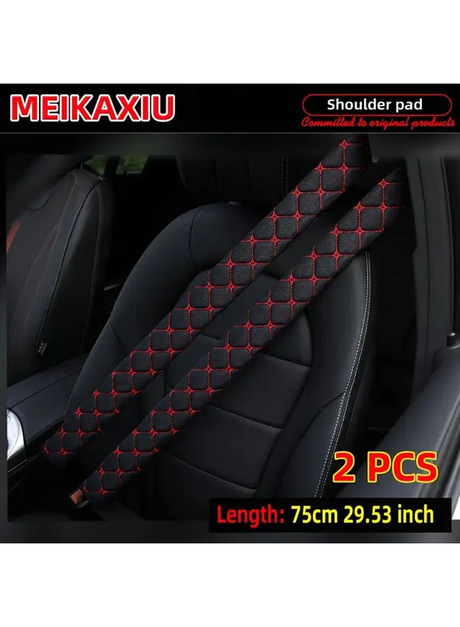 PU Plaid Black Seat Belt Shoulder Covers 2 Pack 30cm 50cm 75cm Extended Length Breathable Fabric Mesh - Image 4