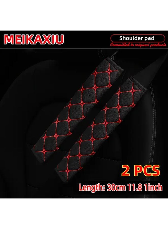 PU Plaid Black Seat Belt Shoulder Covers 2 Pack 30cm 50cm 75cm Extended Length Breathable Fabric Mesh - Image 5