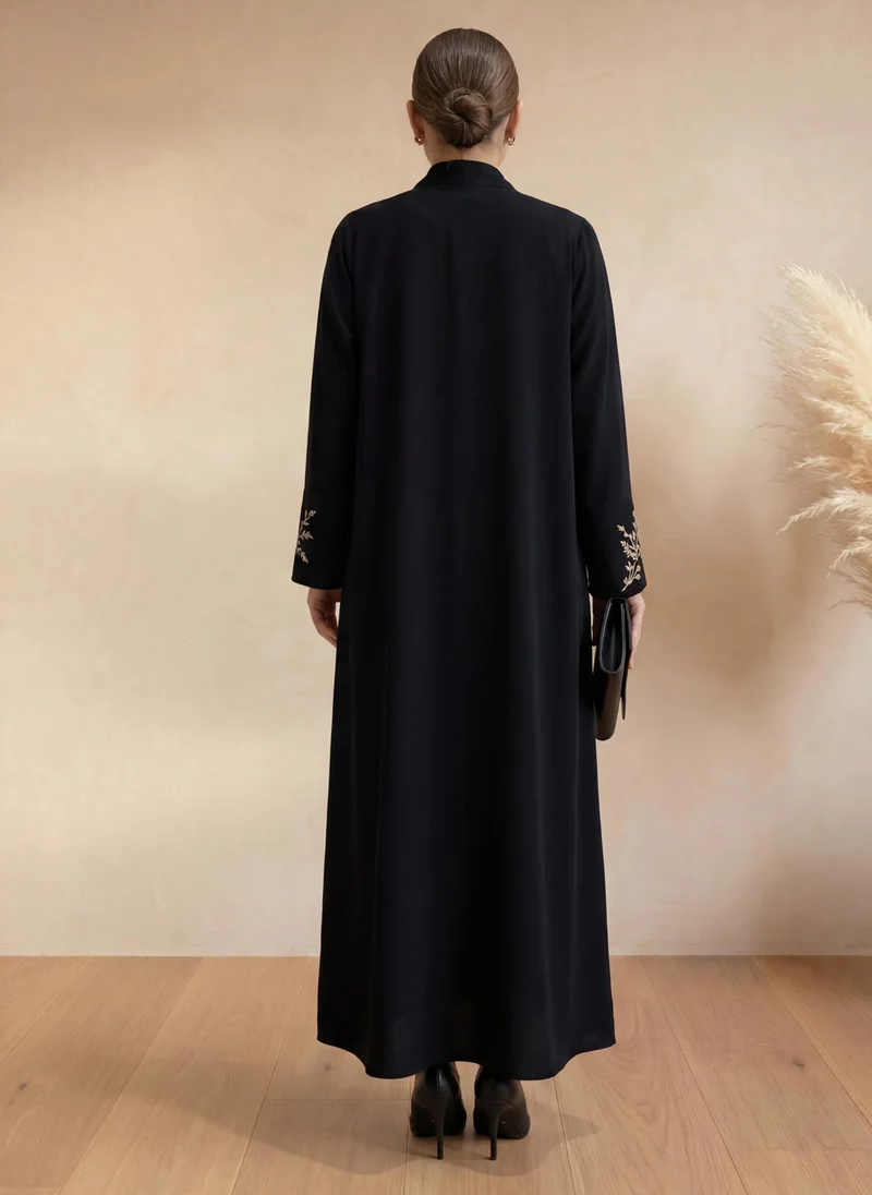 MSquare Fashion  Black Abaya | Gold Embroidery I Chiffon Hijab for Women | Best Price UAE