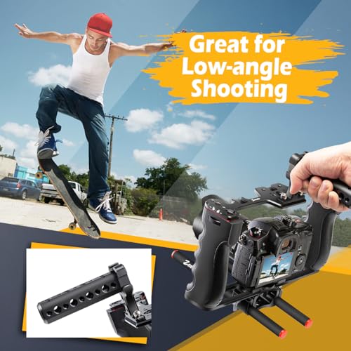 Zeadio Camera Top Handle Grip Handgrip with Triple Cold Shoe Mount for Camera Video Camcorder Rig DSLR Camera Cage - Image 4