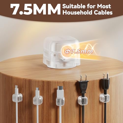 Yocice 6Pack Rotatable Cord Organizer,Spring Cable Clips Desk Cable Management Cord Holder Adhesive Phone Charger Cord Clips for Home Office Car Wall Nightstand Accessories, Clear - Image 3