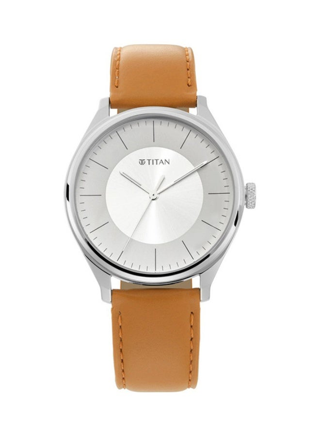 Titan Classic Analogue Silver Round Dial Tan Leather Strap Watch for Men-1802SL07 - Image 1