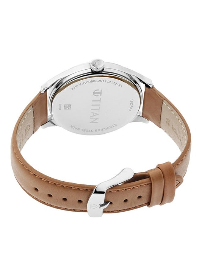 Titan Classic Analogue Silver Round Dial Tan Leather Strap Watch for Men-1802SL07 - Image 5