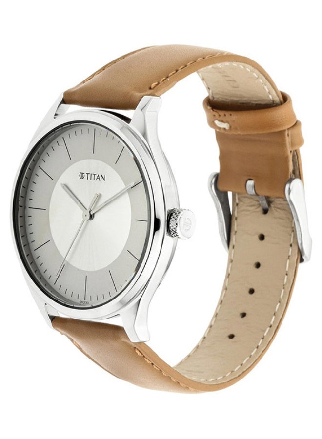Titan Classic Analogue Silver Round Dial Tan Leather Strap Watch for Men-1802SL07 - Image 3