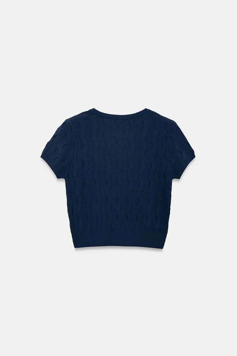 Dilvin Navy Blue DILVIN Textured Ribbed Crop Blouse for Women | Best Price UAE
