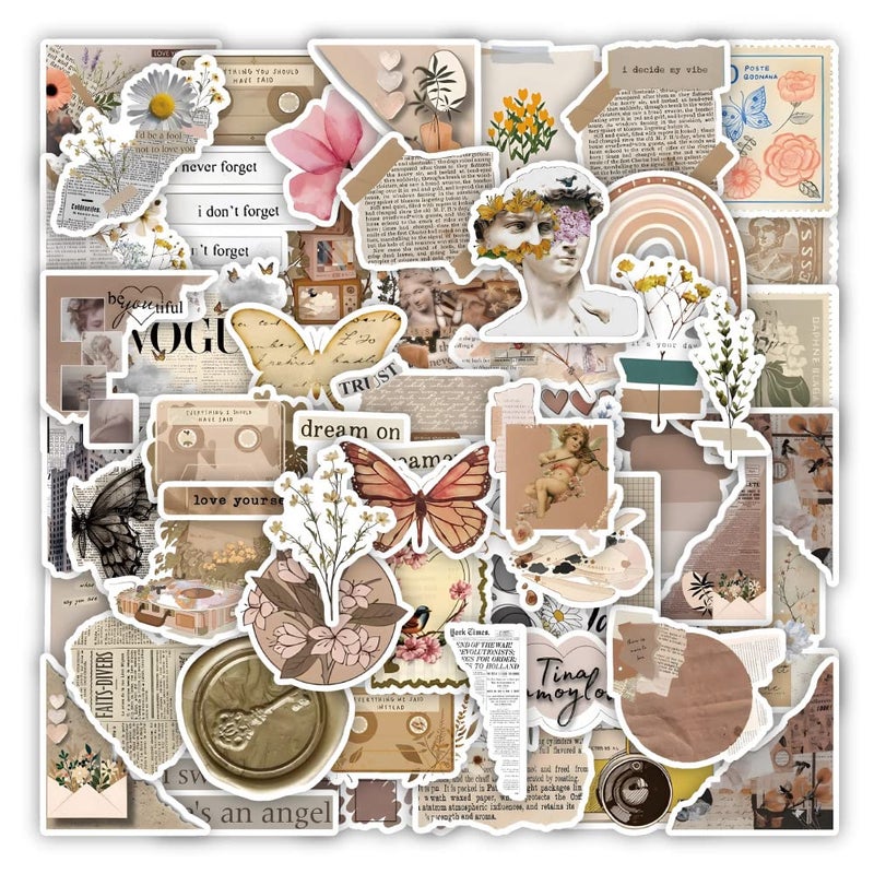 Stickers Aesthetic Waterproof Laptop Stickers Decals for Water Bottle Vintage Scrapbook Stickers for Journals Supplies Journal Planners Retro Aesthetic 2