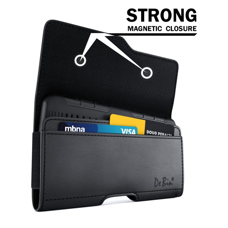 DeBin Cell Phone Case for Samsung Galaxy S25 S24 S23 S22 S21 S20 S10 S9 A10e A01, Belt Holder Holster with Clip, ID Credit Card Slot Pouch for Men (Fits Phone with Case on) Black - Image 2