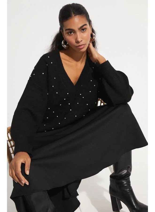 JUNE June Patterned Stone Sweater Black