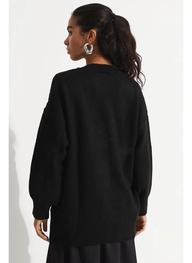JUNE June Patterned Stone Sweater Black