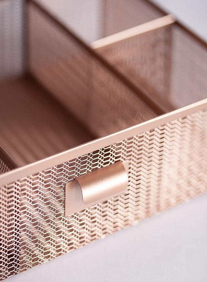 BLU MONACO Large Rose Gold Desk Organizer | 12-Compartment Metal Mesh Desktop Organizer with Drawer | Office Supplies & File Holder for Home Office, Workspaces, Vanity & Craft Storage - Image 5