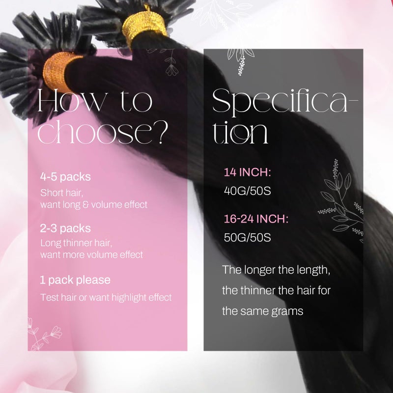 Moresoo K Tip Hair Extensions Human Hair Dark Black Long Straight Utip Hair Extensions Jet Black Hot Fusion Real Human Hair Add Length 50G/50S 22 Inch - Image 3