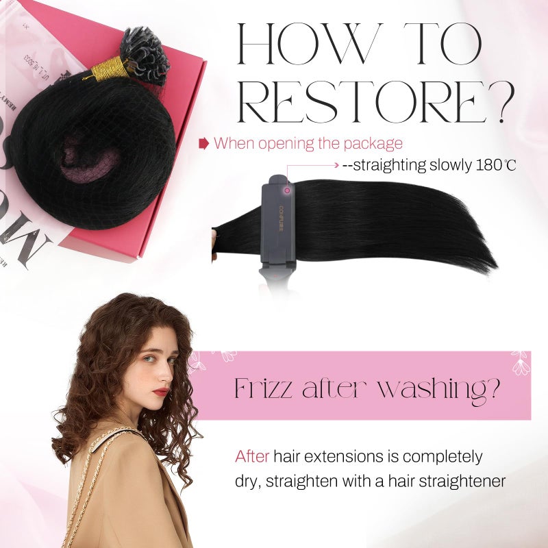 Moresoo K Tip Hair Extensions Human Hair Dark Black Long Straight Utip Hair Extensions Jet Black Hot Fusion Real Human Hair Add Length 50G/50S 22 Inch - Image 5