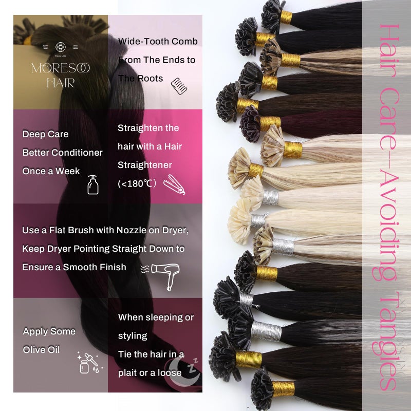 Moresoo K Tip Hair Extensions Human Hair Dark Black Long Straight Utip Hair Extensions Jet Black Hot Fusion Real Human Hair Add Length 50G/50S 22 Inch - Image 4
