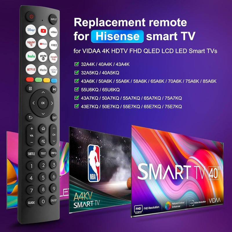 أوميك بديل لجهاز التحكم عن بعد لتلفزيون Hisense، جهاز تحكم عالمي EN2Q36H لجميع تلفزيونات Hisense VIDAA الذكية - Image 1