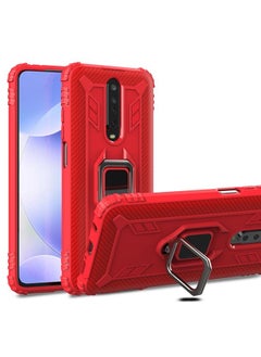 HuHa Case Cover For Xiaomi Poco X2 Carbon Fiber Protective Case with 360 Degree Rotating Ring Holder Red 