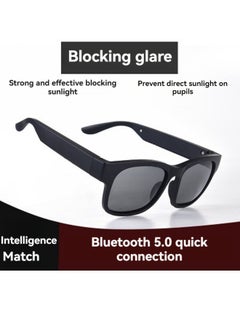 M MIAOYAN New glasses Bluetooth headset 5.0 dual-ear bone conduction call mobile phone universal smart sunglasses Bluetooth headset (black lens)  - Image 1
