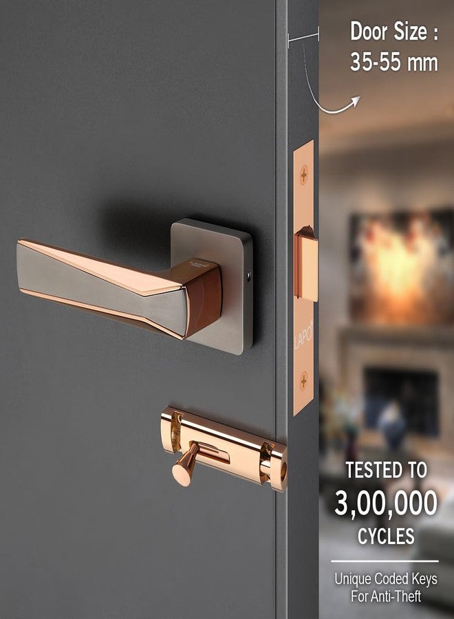 LAPO Heavy Duty Mortise Door Lock Handleset | Rose Gold Matt Finish | Latch & Lockbody | Bathroom, Balcony, Storeroom, Office, Hotel | 3-Year Warranty - Image 2