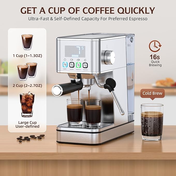 Espresso Machine 20 Bar, Stainless Compact Espresso Maker with Steam Milk Frother, 57.5OZ Water Tank, Touch Screen Indicator of Making Time, for Latte, Cappuccino, Silver Give to Family 2026 - Image 2