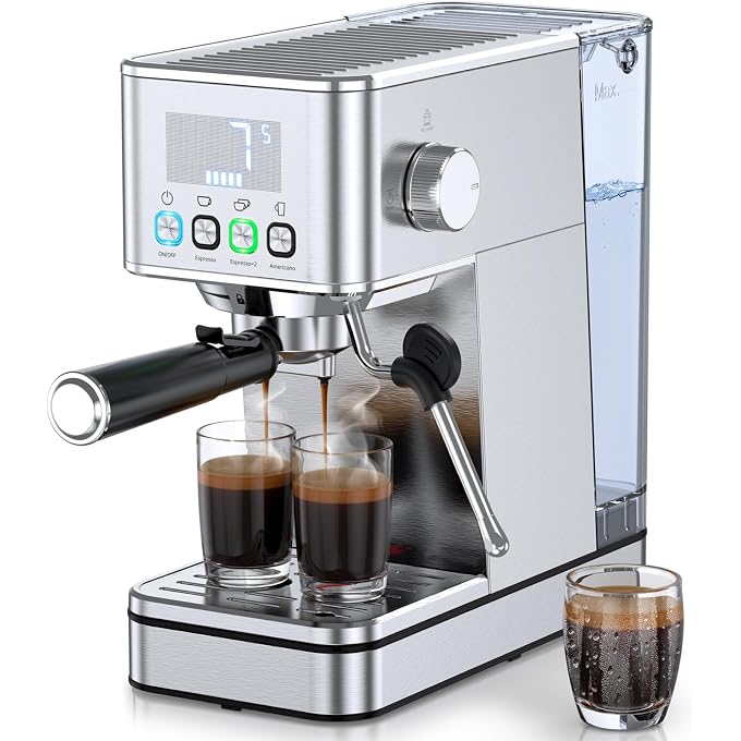 Espresso Machine 20 Bar, Stainless Compact Espresso Maker with Steam Milk Frother, 57.5OZ Water Tank, Touch Screen Indicator of Making Time, for Latte, Cappuccino, Silver Give to Family 2026 - Image 1