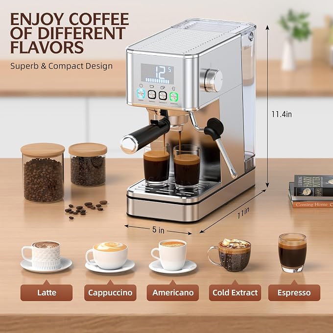 Espresso Machine 20 Bar, Stainless Compact Espresso Maker with Steam Milk Frother, 57.5OZ Water Tank, Touch Screen Indicator of Making Time, for Latte, Cappuccino, Silver Give to Family 2026 - Image 3