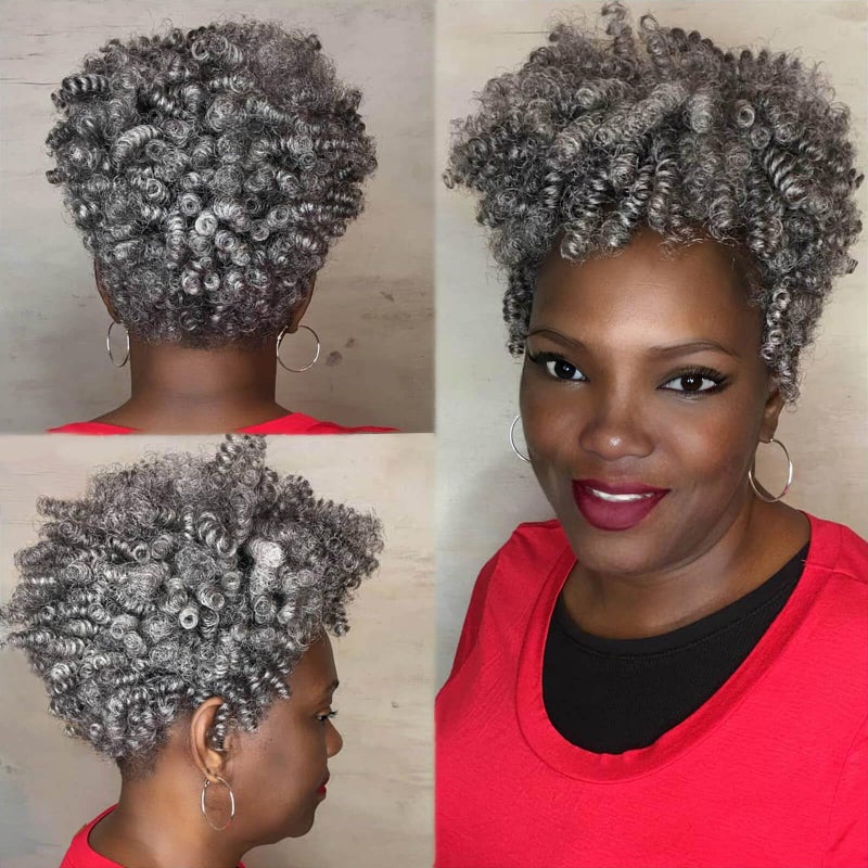 MIMAN 5 Packs 10 Inch Short Grey Crochet Hair Braiding 8MM Curly Crochet Braids for Women Synthetic Hair Extensions for Women DIY Mohawk Afro Braided Hairstyle Natural Black Mixed Grey