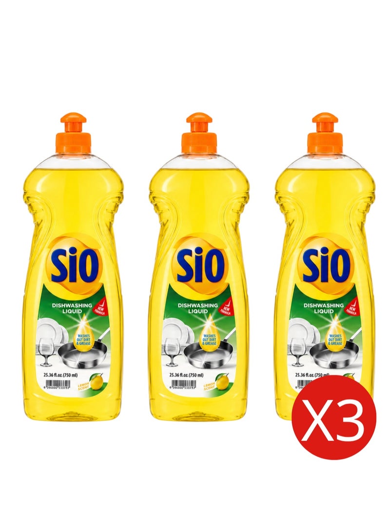 Sio Pack of 3 Lemon Dishwashing Liquid 750 ml | Dish Soap Washing Up Liquid Grease and Food Residue Cleaner - Image 1