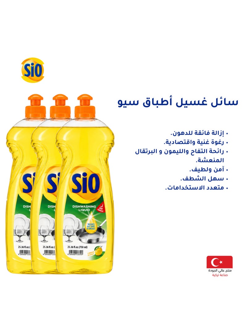 Sio Pack of 3 Lemon Dishwashing Liquid 750 ml | Dish Soap Washing Up Liquid Grease and Food Residue Cleaner - Image 2