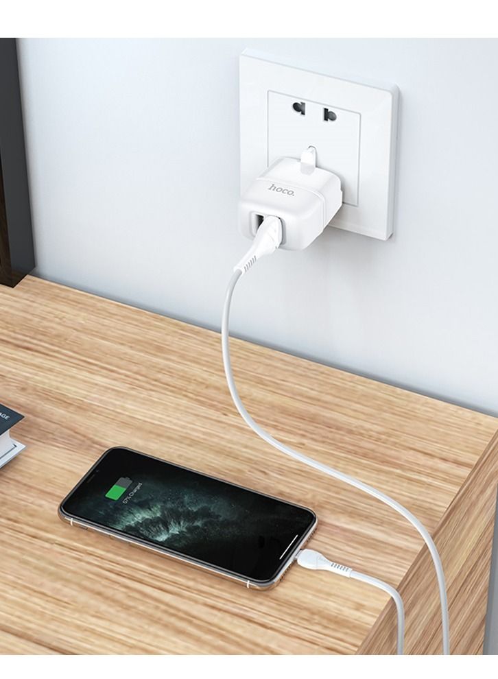 هوكو 2.4A شاحن مزدوج المنفذ مجموعة قابس المملكة المتحدة مع كابل Type-C أسود - Image 2