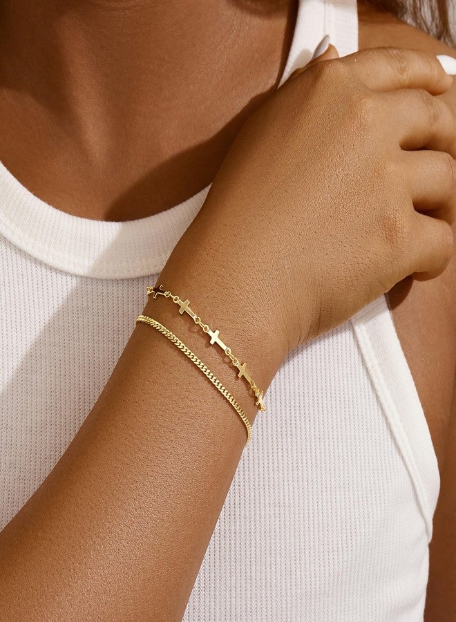 Poxtex أساور ذهبية للنساء، غير قابلة للتلف، أساور أنيقة قابلة للتكديس، أساور مطلية بالذهب قابلة للتكديس مع خرز، مشبك ورق كوبي، حبل ثعبان، سلسلة يد، هدايا مجوهرات للنساء - Image 3