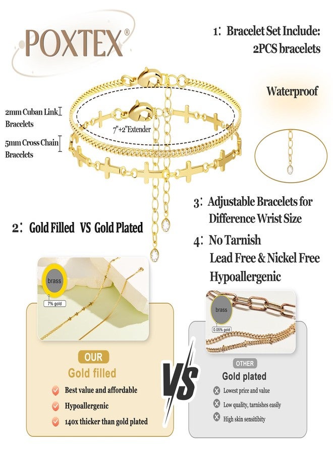 Poxtex أساور ذهبية للنساء، غير قابلة للتلف، أساور أنيقة قابلة للتكديس، أساور مطلية بالذهب قابلة للتكديس مع خرز، مشبك ورق كوبي، حبل ثعبان، سلسلة يد، هدايا مجوهرات للنساء - Image 5