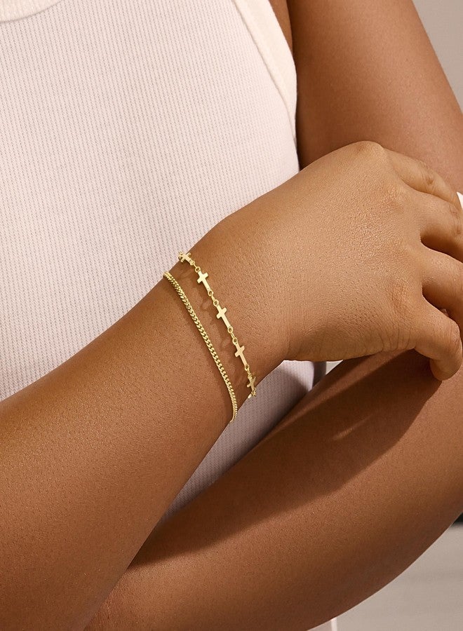 Poxtex أساور ذهبية للنساء، غير قابلة للتلف، أساور أنيقة قابلة للتكديس، أساور مطلية بالذهب قابلة للتكديس مع خرز، مشبك ورق كوبي، حبل ثعبان، سلسلة يد، هدايا مجوهرات للنساء - Image 4