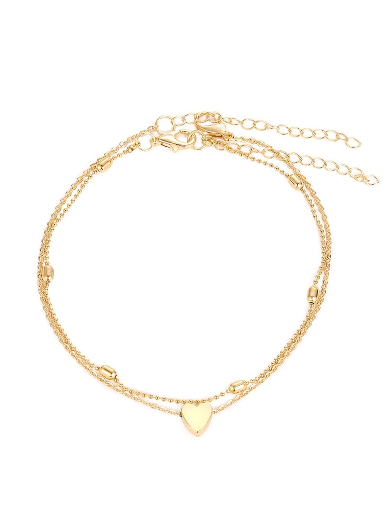 Huitich Double-Layer Love Heart Anklet Elegant Gold Alloy Multi-Layer Anklet  - Image 1