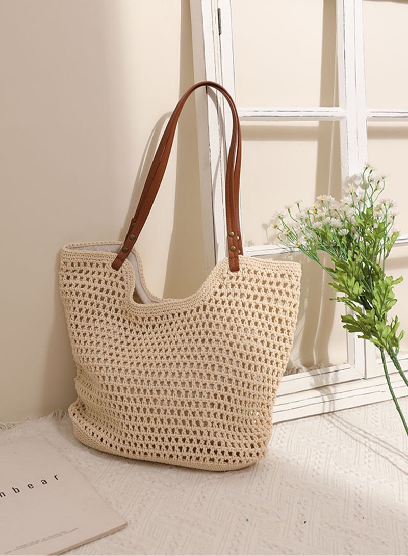 BLLE ROWN Stylish Woven Summer Beach Tote Bag for Women Breathable Crochet Shoulder Bag for Ladies Casual Commute Bags For Girls,College,Daily Use,Vacation  - Image 4