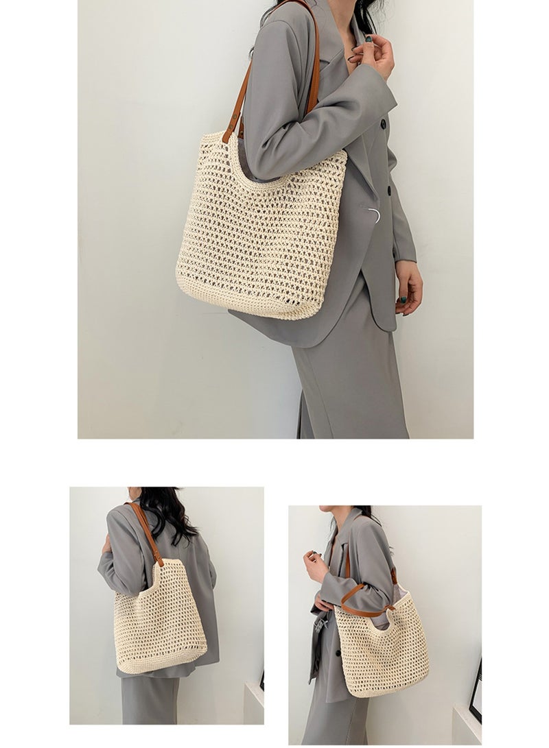 BLLE ROWN Stylish Woven Summer Beach Tote Bag for Women Breathable Crochet Shoulder Bag for Ladies Casual Commute Bags For Girls,College,Daily Use,Vacation  - Image 3