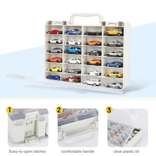 Saichotoy Storage Case for Hot Wheels - Carrying Display Case for 1/64 Scale Toy Cars, 48-Slot Double-Sided Transparent Organizer with Built-in Steps Prevent Sliding & Adjustable Dividers - Image 3