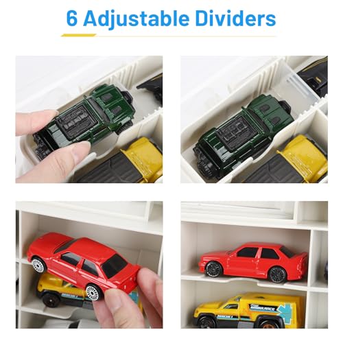 Saichotoy Storage Case for Hot Wheels - Carrying Display Case for 1/64 Scale Toy Cars, 48-Slot Double-Sided Transparent Organizer with Built-in Steps Prevent Sliding & Adjustable Dividers - Image 4