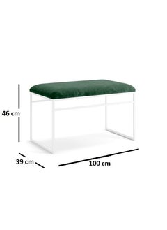 INDIDECOR INDIDECOR 64204 Hallway Bench Entryway Bench for Home and Office Green Velvet Cushion White Metal Frame Suitable for Living RoomBedroomOffice 100 cm x 46 cm x 39 cm  - Image 3