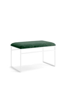 INDIDECOR INDIDECOR 64204 Hallway Bench Entryway Bench for Home and Office Green Velvet Cushion White Metal Frame Suitable for Living RoomBedroomOffice 100 cm x 46 cm x 39 cm  - Image 1